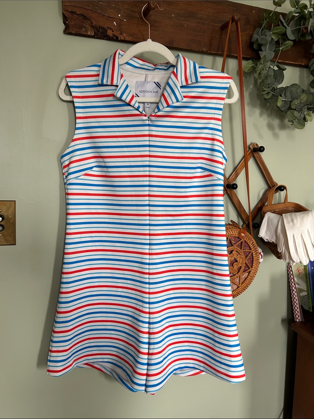 Addison Bay Red, Blue & White Striped Sleeveless Front Zip Romper